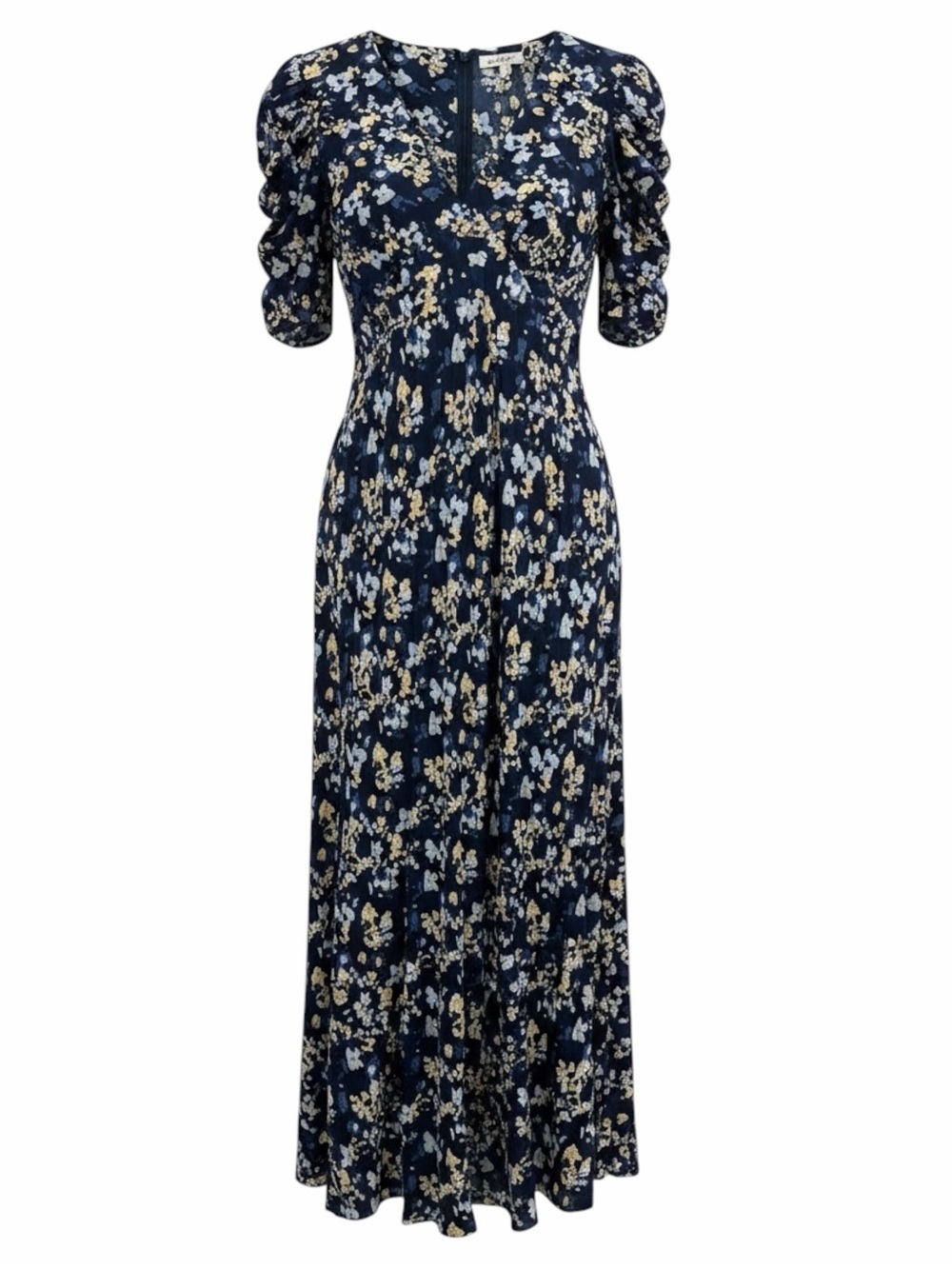 NWT Rails Zariah Crepe Floral Ruched Short Sleeve V-Neck A-Line Midi Dress